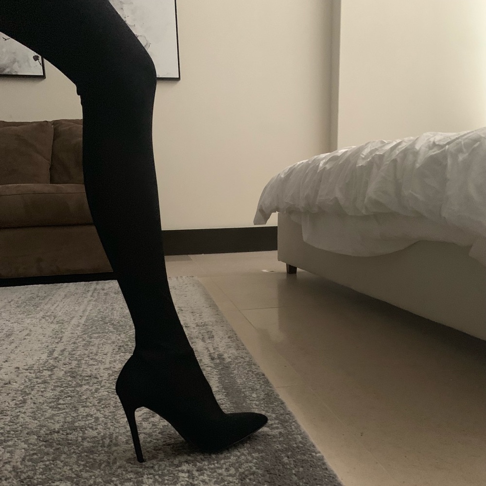 Thigh high stretch sock boot stilettos size 10